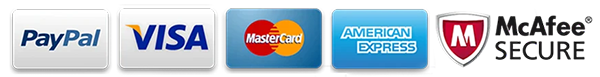 Secure payments: PayPal, Visa, Mastercard, American Express, McAfee Secure